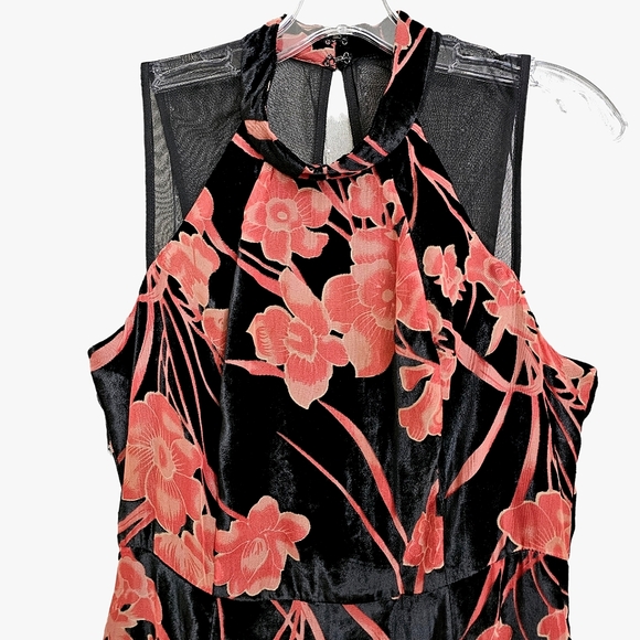 Nwt BCBG Black Velvet / Peach Floral Sleeveless Highslits Maxidress - Picture 11 of 17